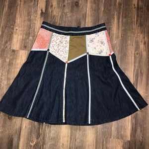 Bica Cheia Anthropologie Denim Patchwork  Skirt